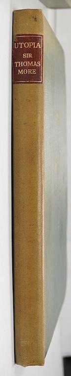 Golden Cockerel Press, Waltham Saint Lawrence, Berkshire - More, Thomas - Utopia, one of 500, floriated initials and title page by Eric Gill, 4to, green cloth gilt, spine and upper front board sunned, 1929, in solander c